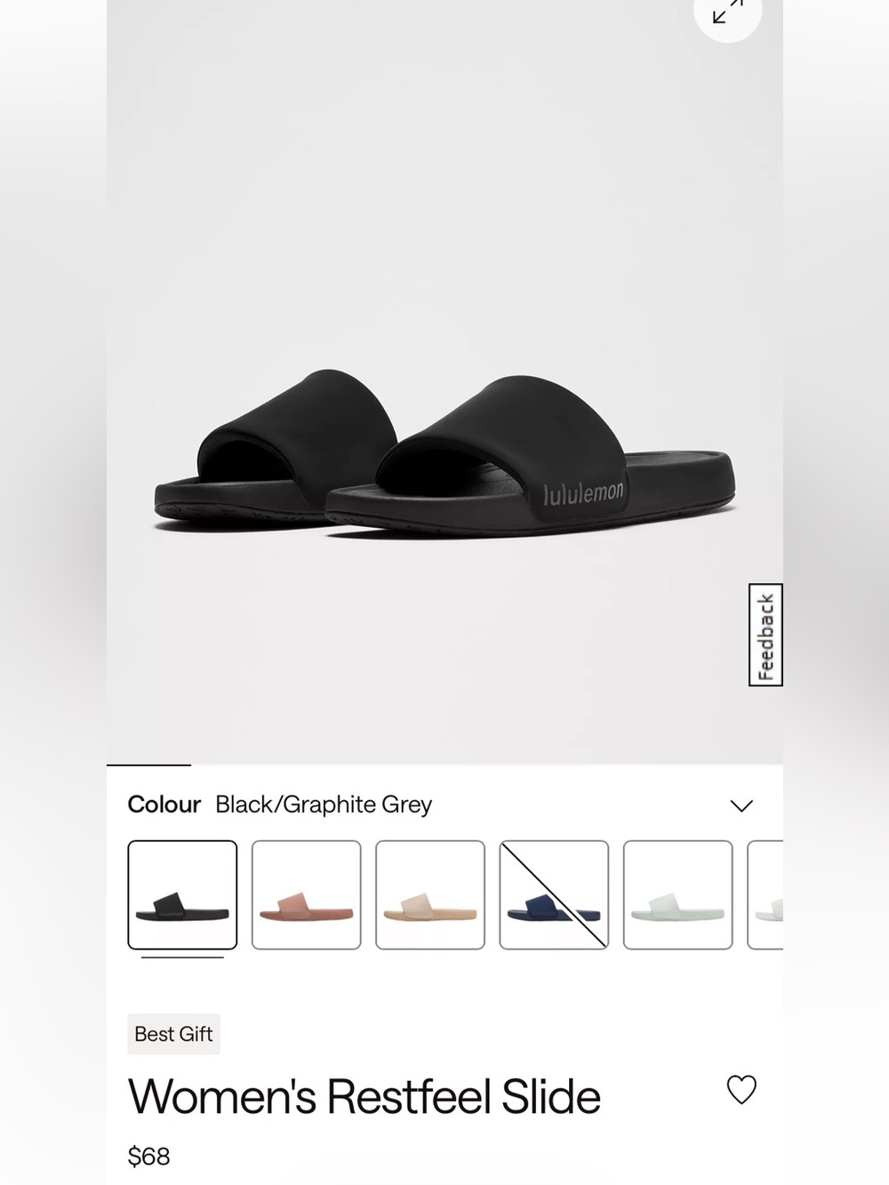 lululemon athletica Women's Restfeel Slide in Black/Graphite Grey